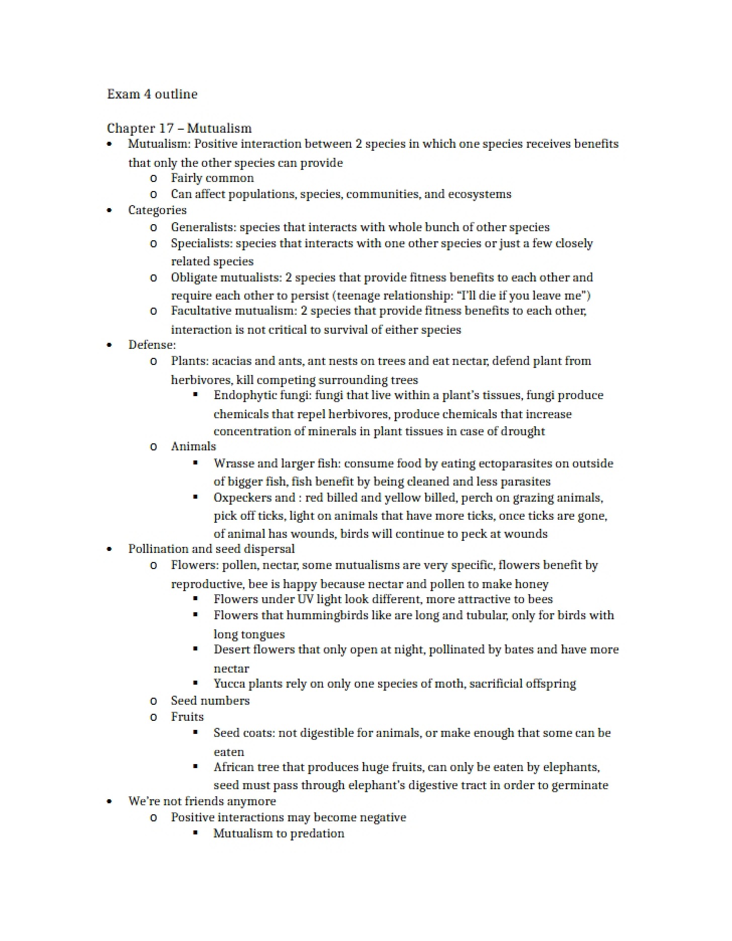 Outline for Exam Four