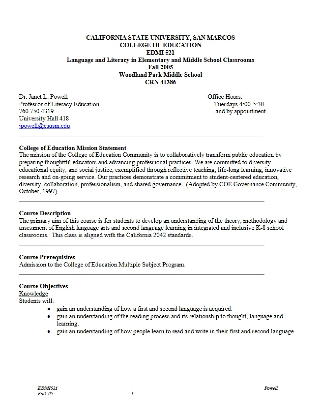 Powell Language and Literacy Syllabus