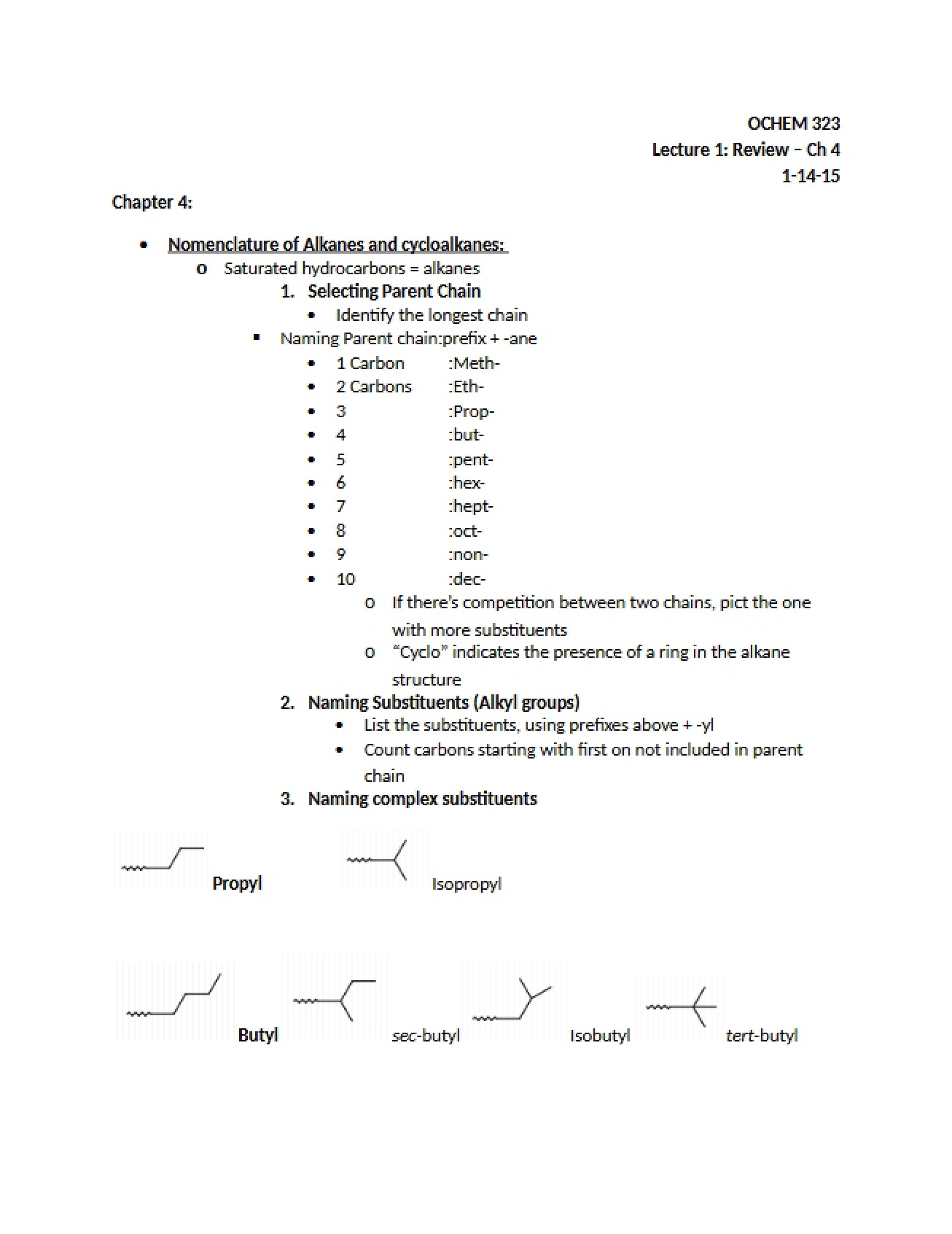 Review of Cycloalkanes and Alkanes (Chapter 4)