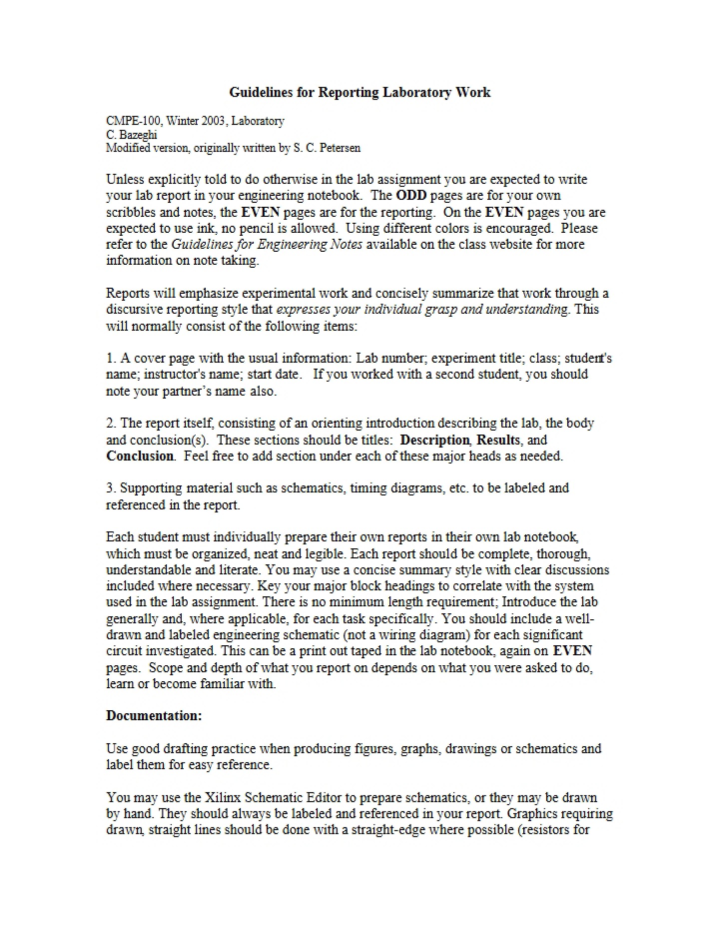 Laboratory Work Reporting Guidelines (CMPE 100)