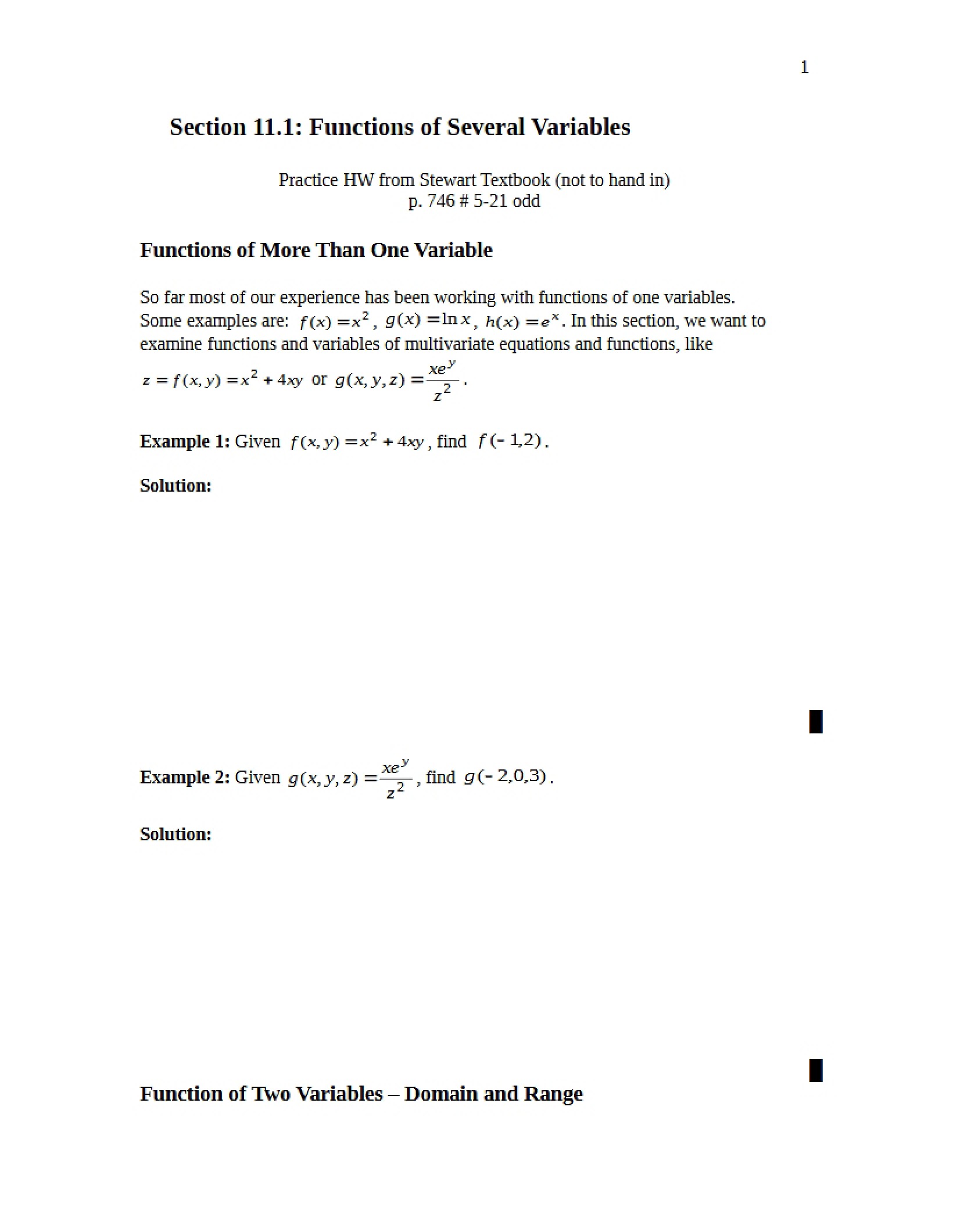 Multi-Variable Functions