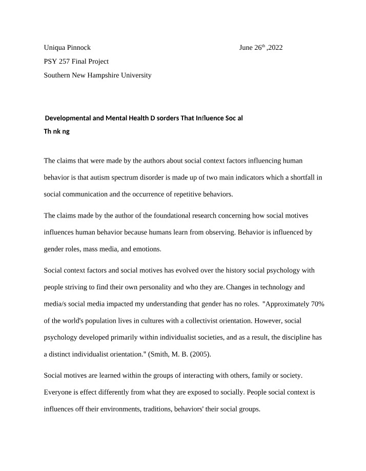 Influence of Developmental and Mental Health Disorders on Social Thinking