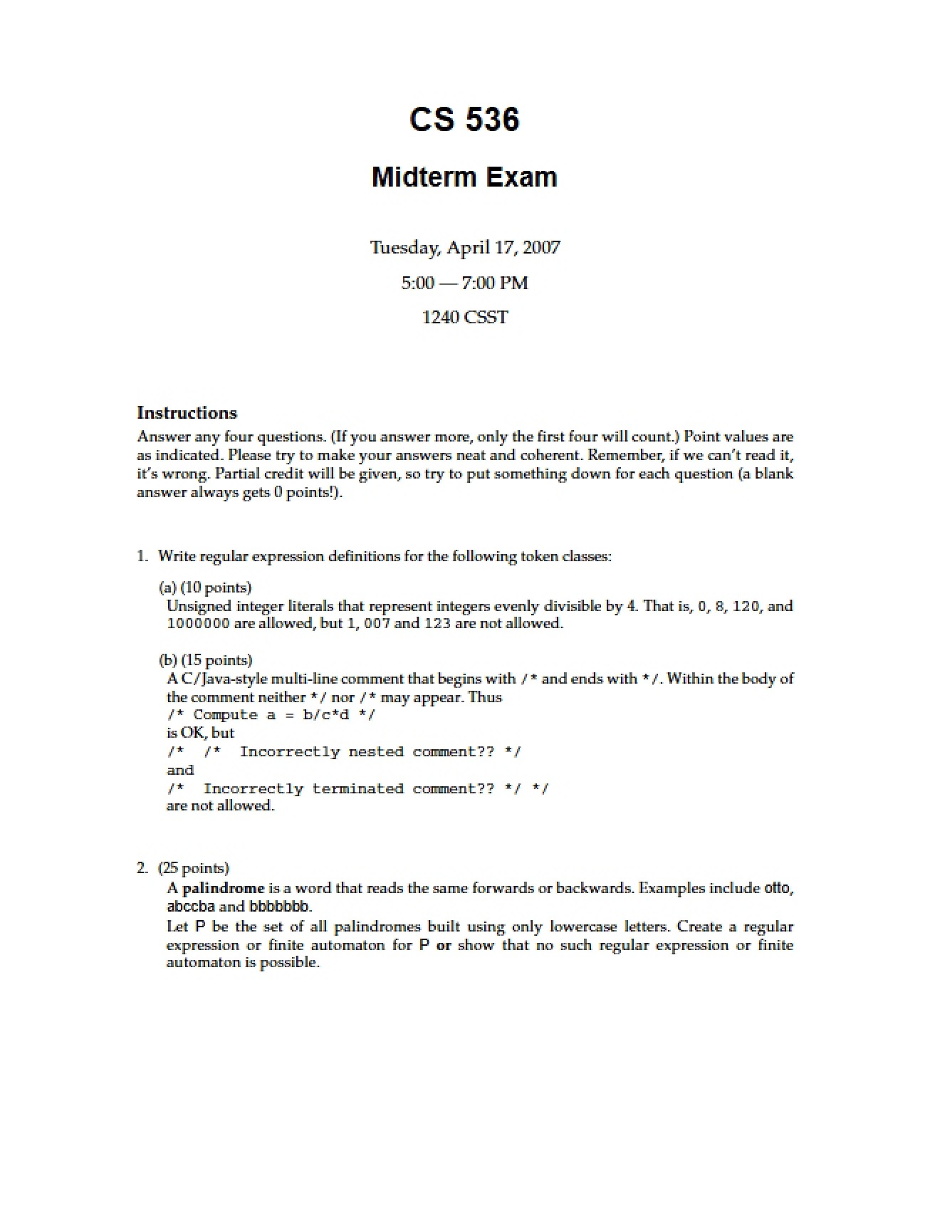 Spring 07 Midterm Examination