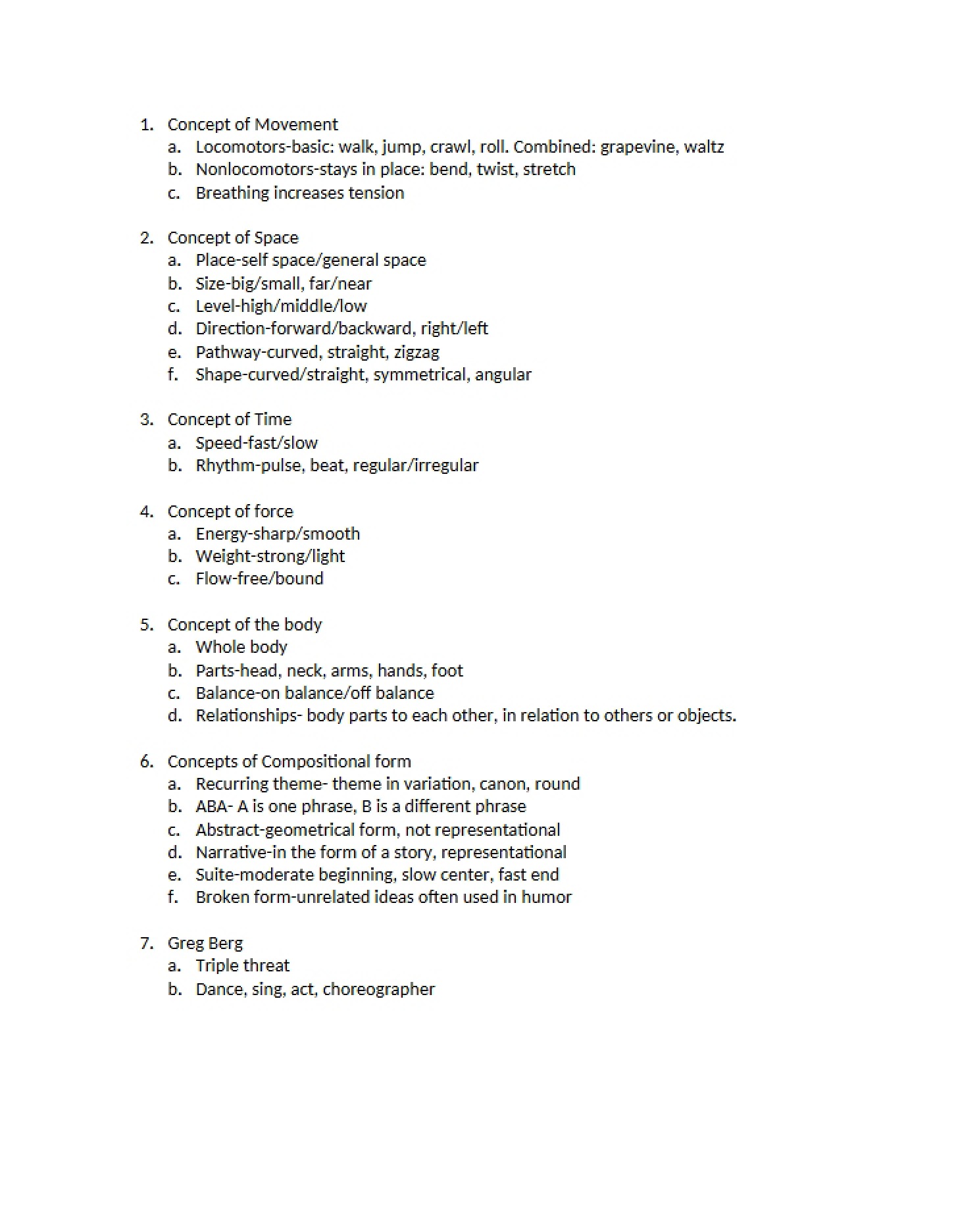 Dance Course Notes