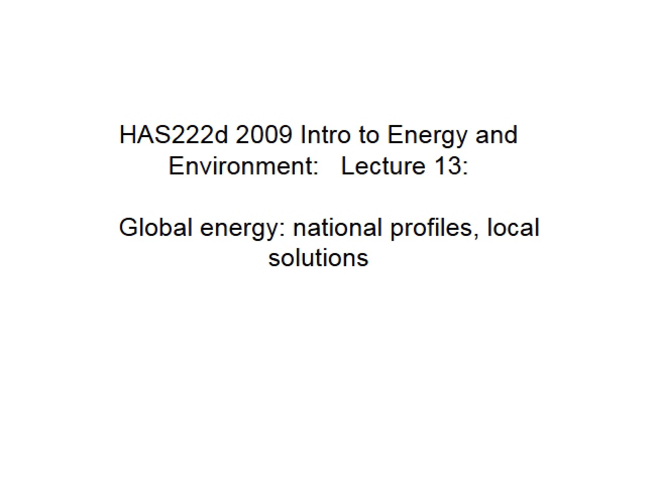 Energy Systems Globally