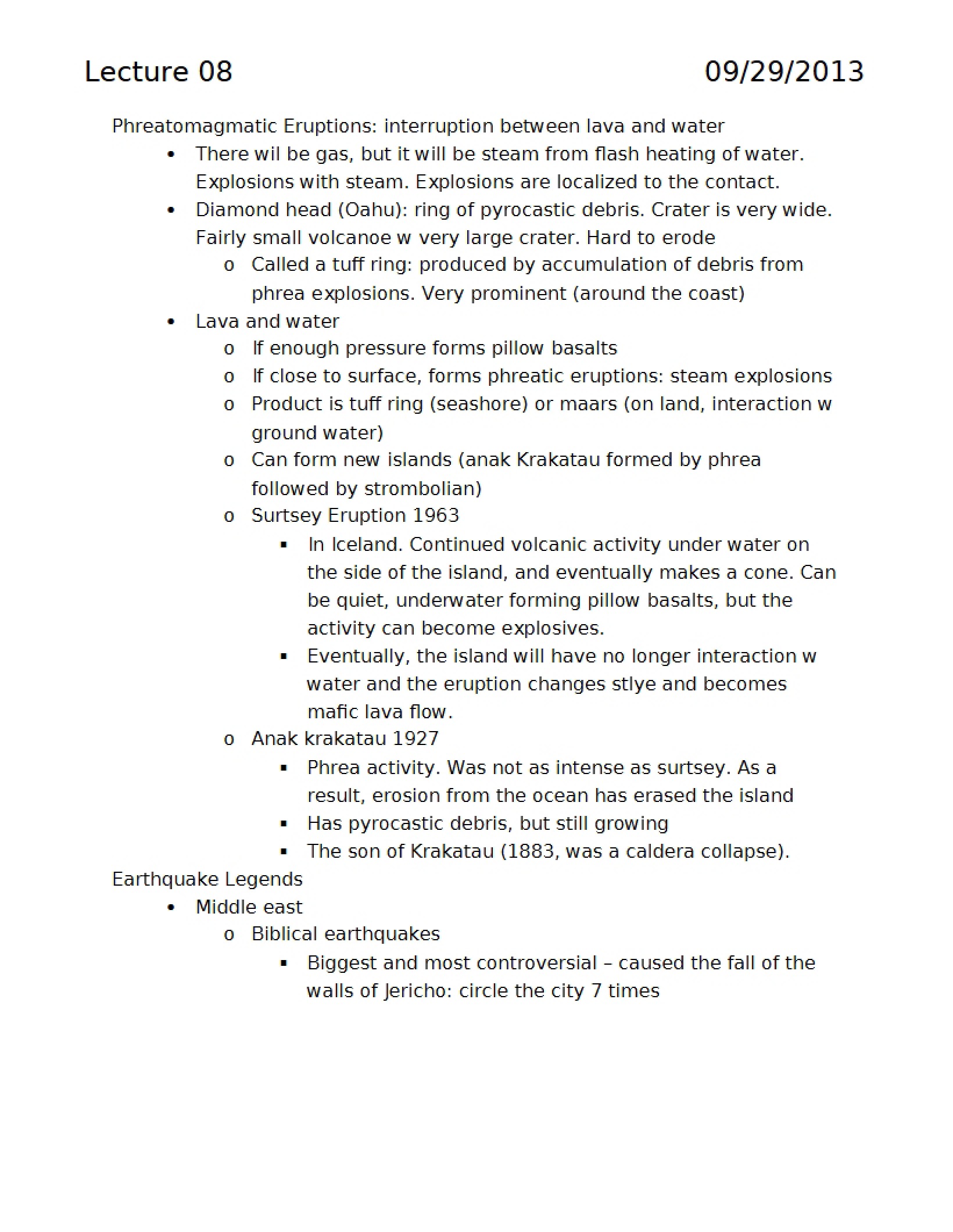 Notes from Lecture