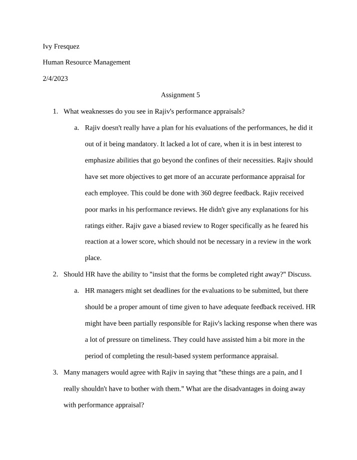 Weaknesses in Rajiv's Performance Appraisals