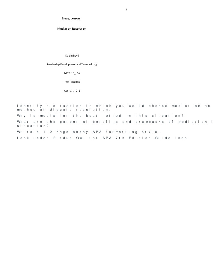 Lesson 4 Essay on Mediation