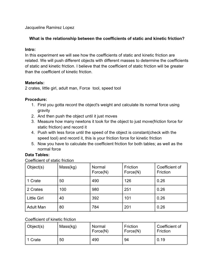 Static and Kinetic Friction Relationship