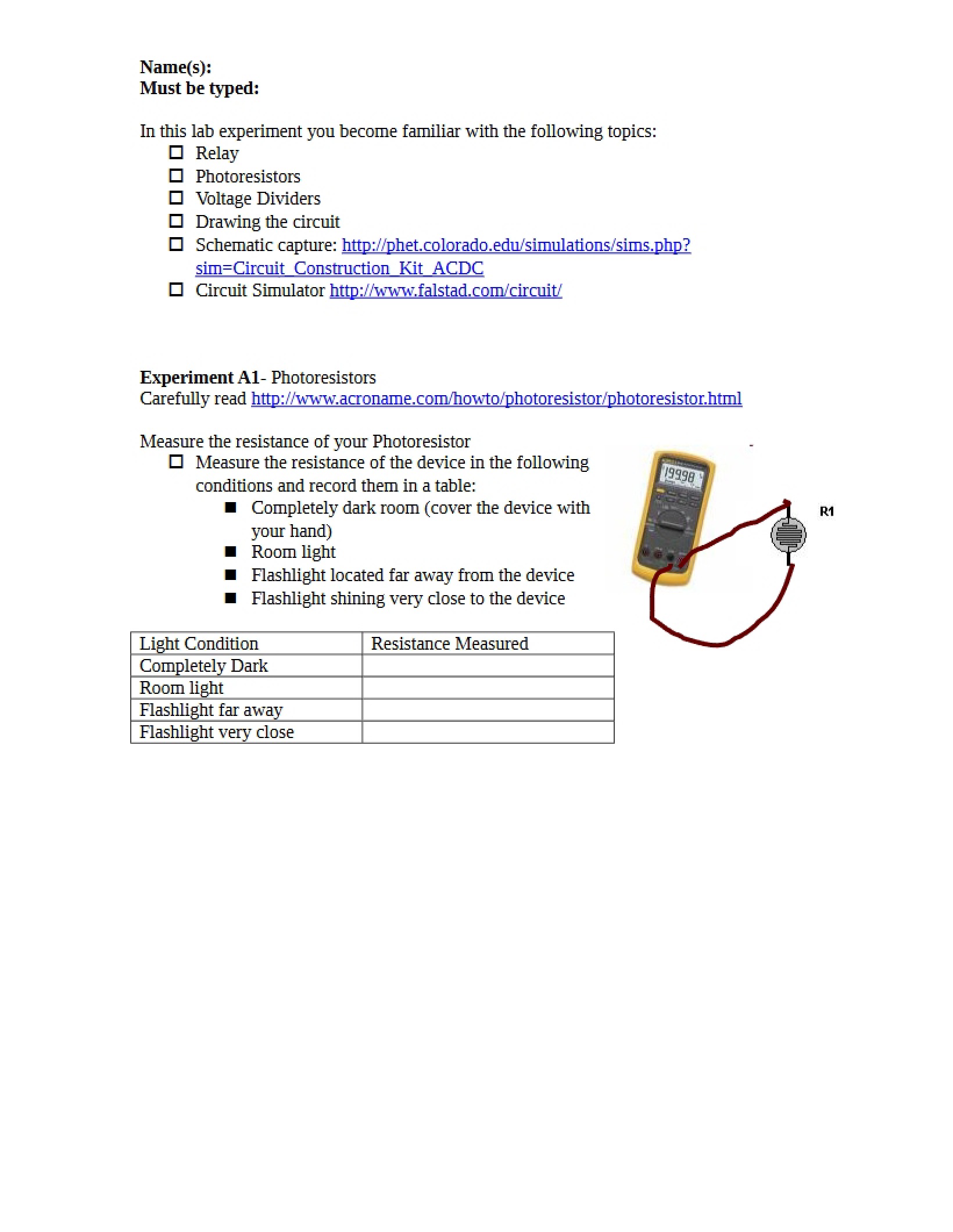 Relays and Photoresistors Study
