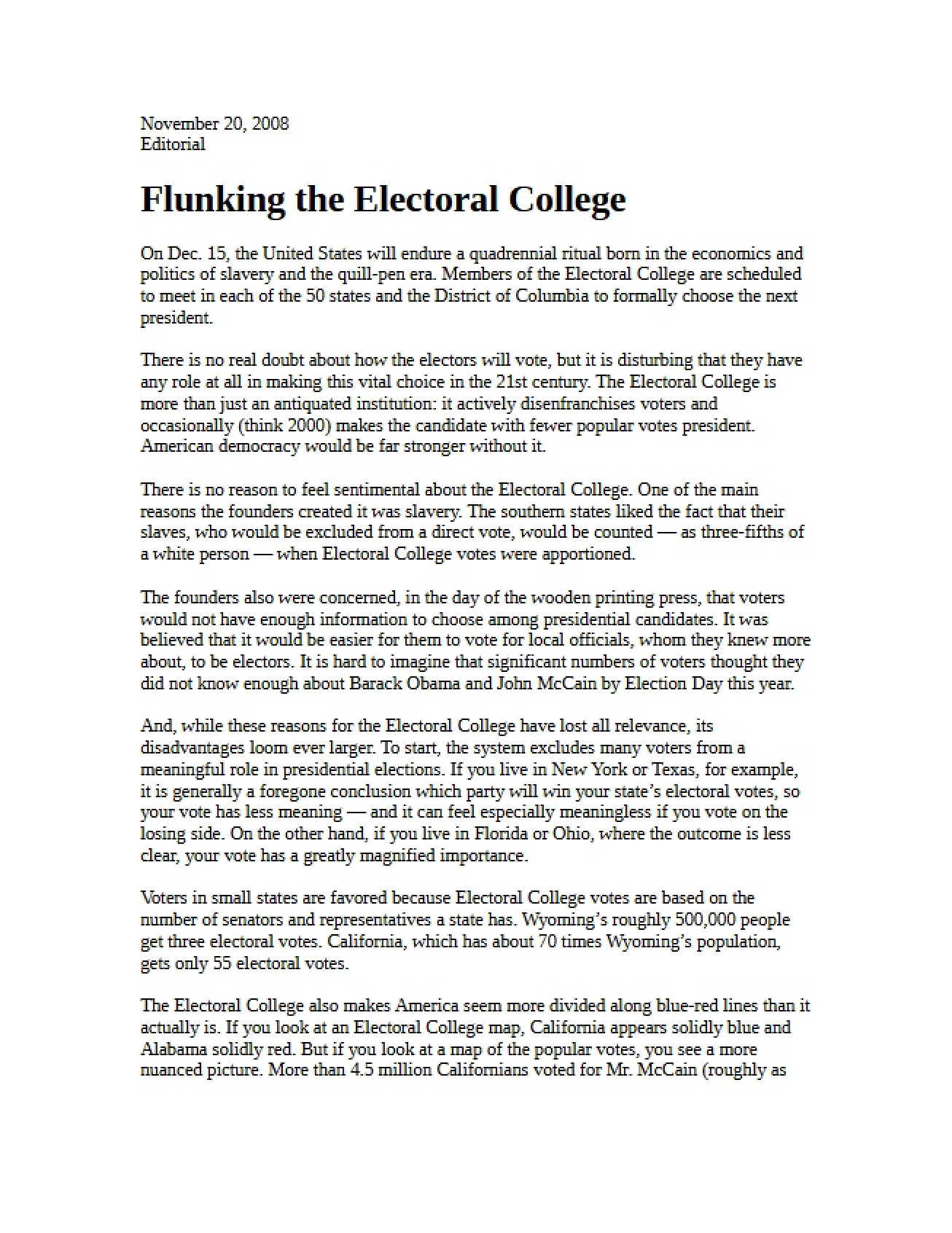 Electoral College Failure