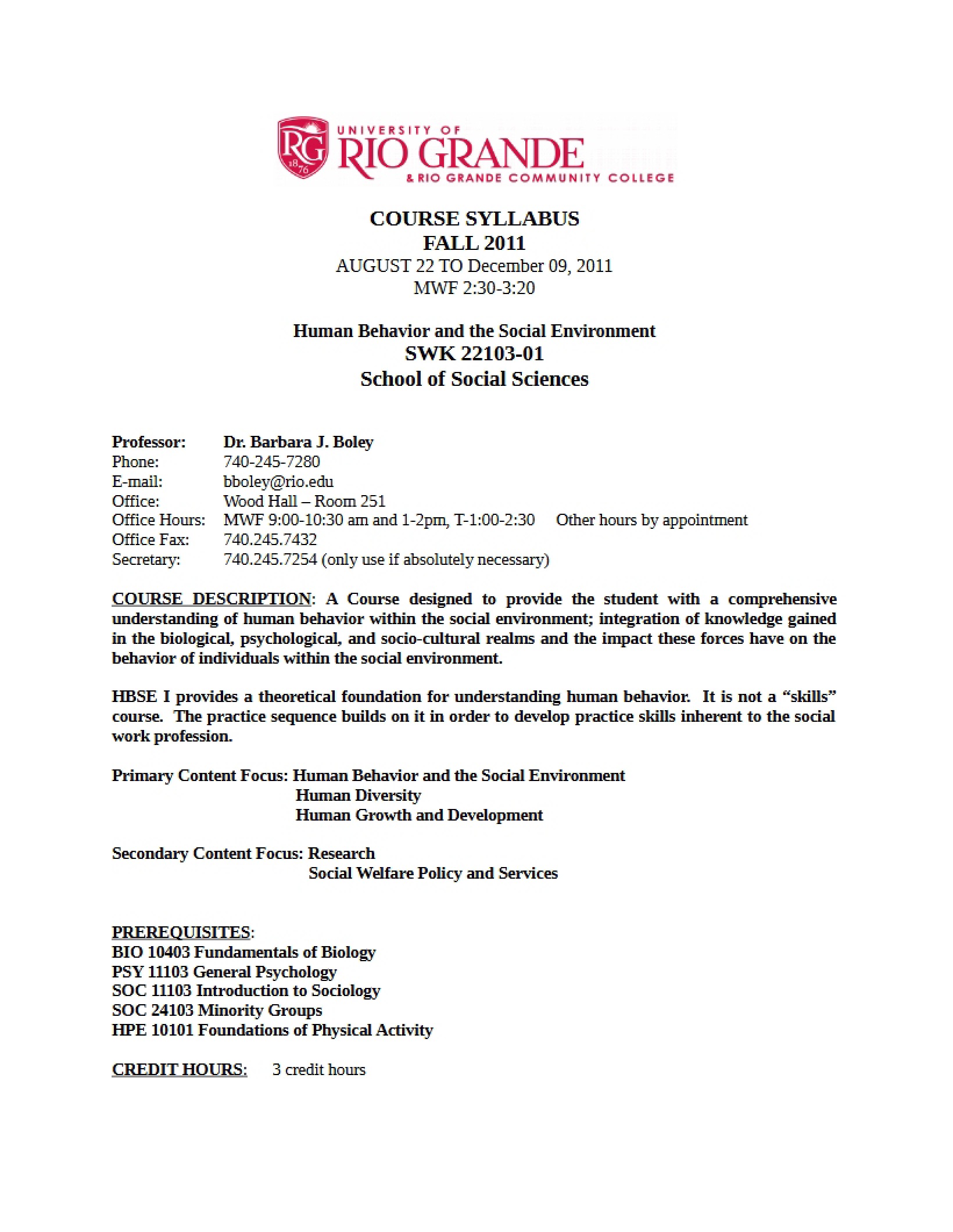 Human Behavior Syllabus