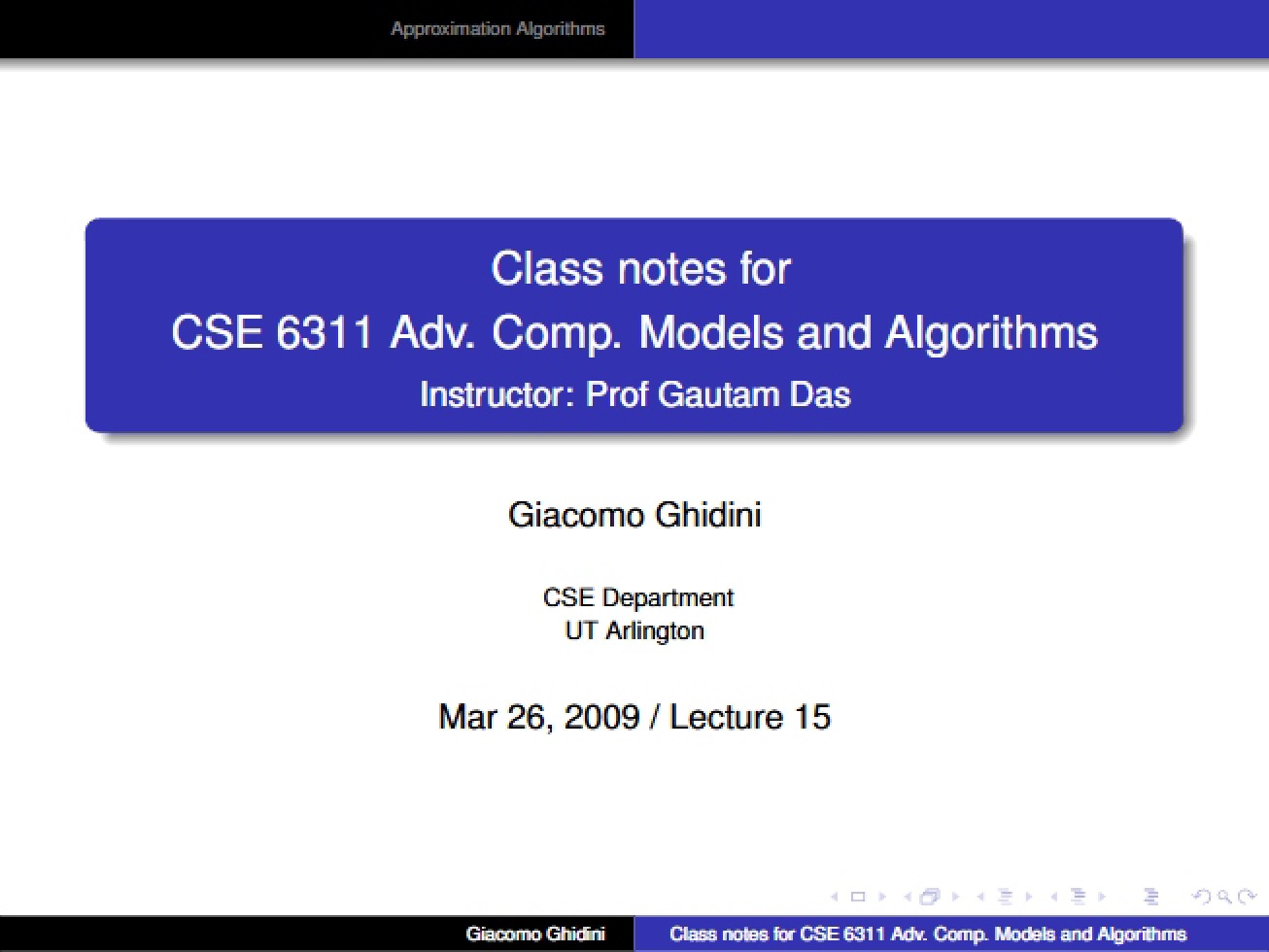 Notes Adv. Comp. Models & Algorithms