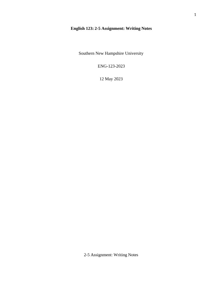 Writing Notes for 2-5 Assignment