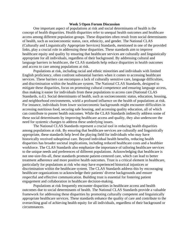 National CLAS Standards for Addressing Health Disparities