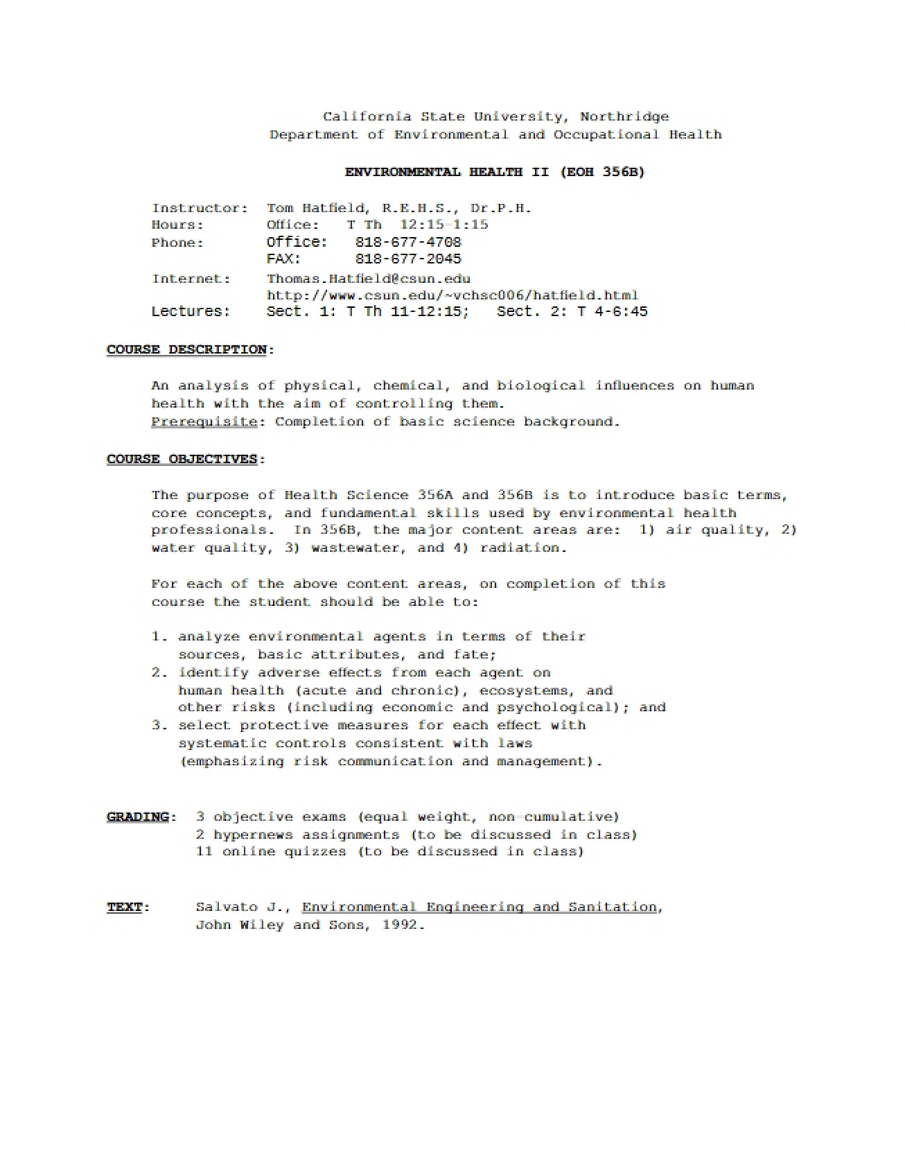 Environmental Health II Syllabus