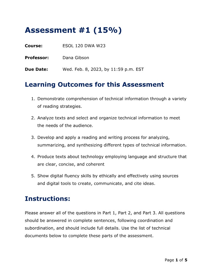 15% Assessment #1