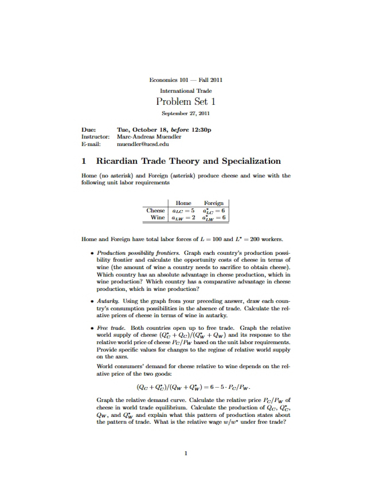 Global Trade Problem Set One