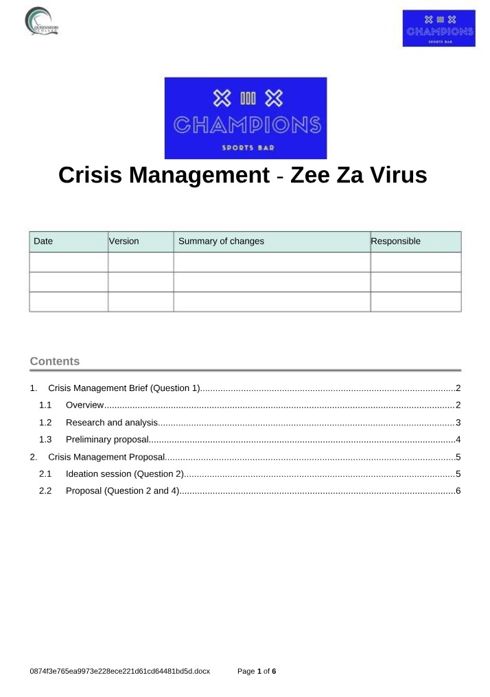 Crisis Management Case - Zee Za Virus
