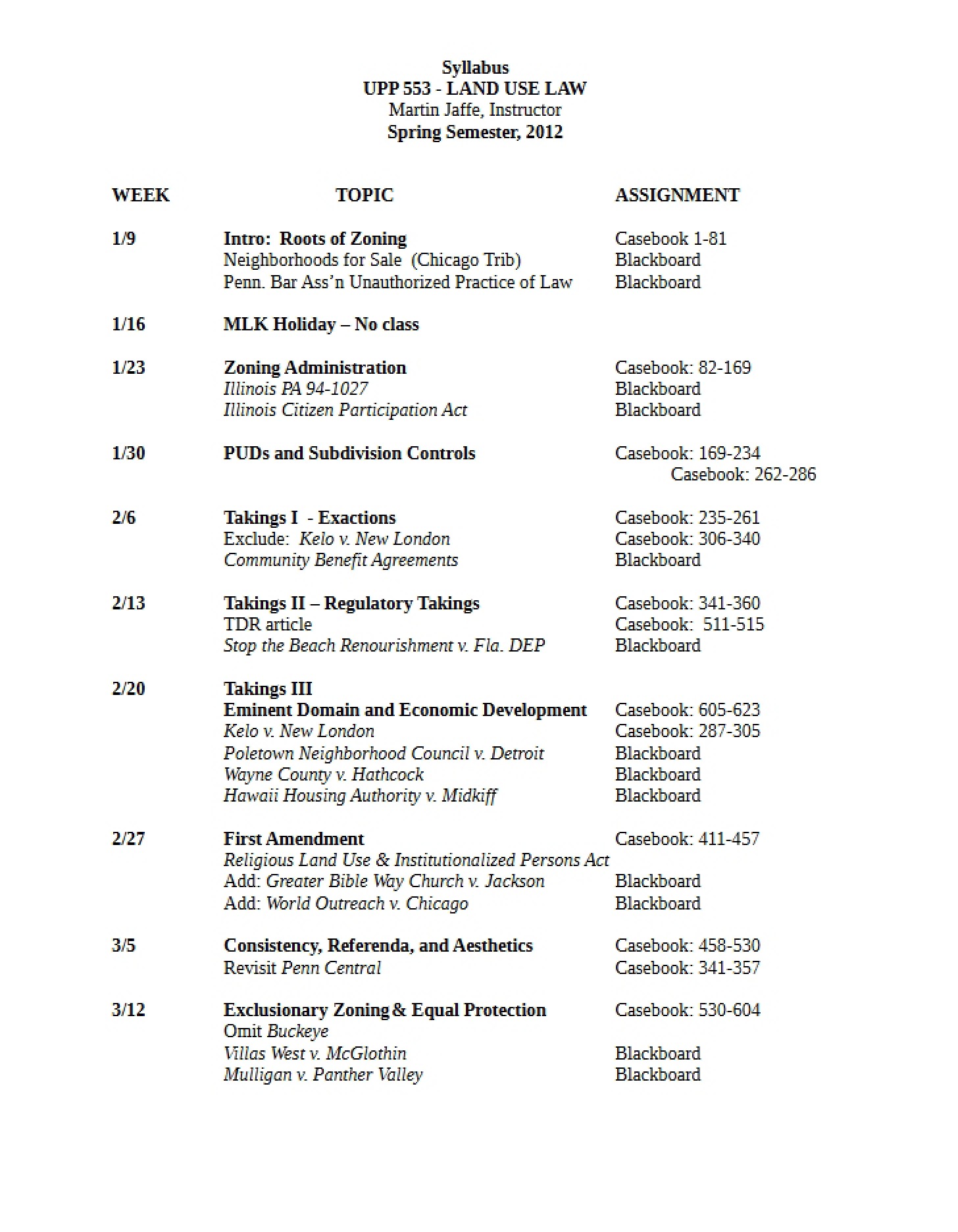 Class Schedule and Rules