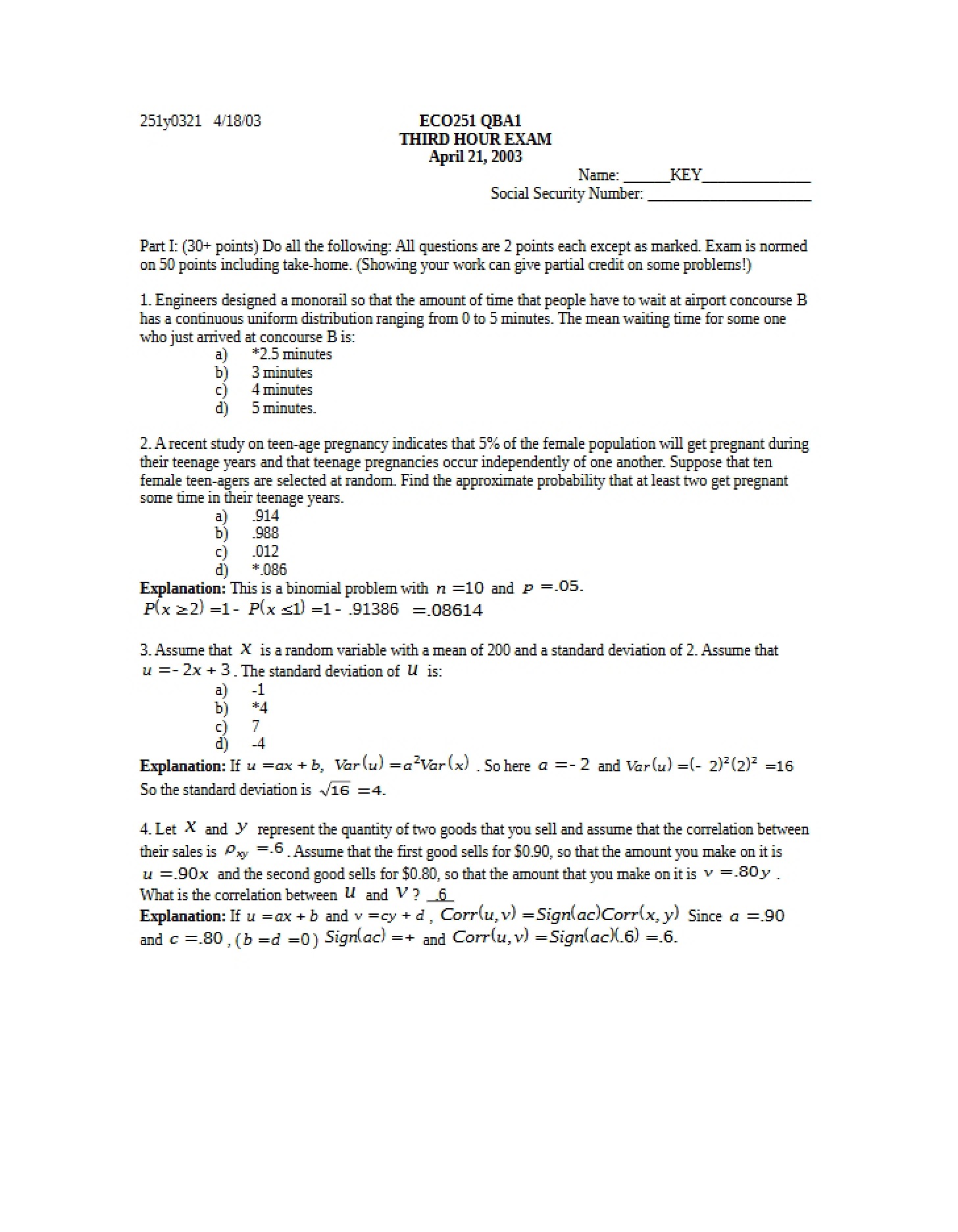 Third 60-Minute Exam (ECO 252)