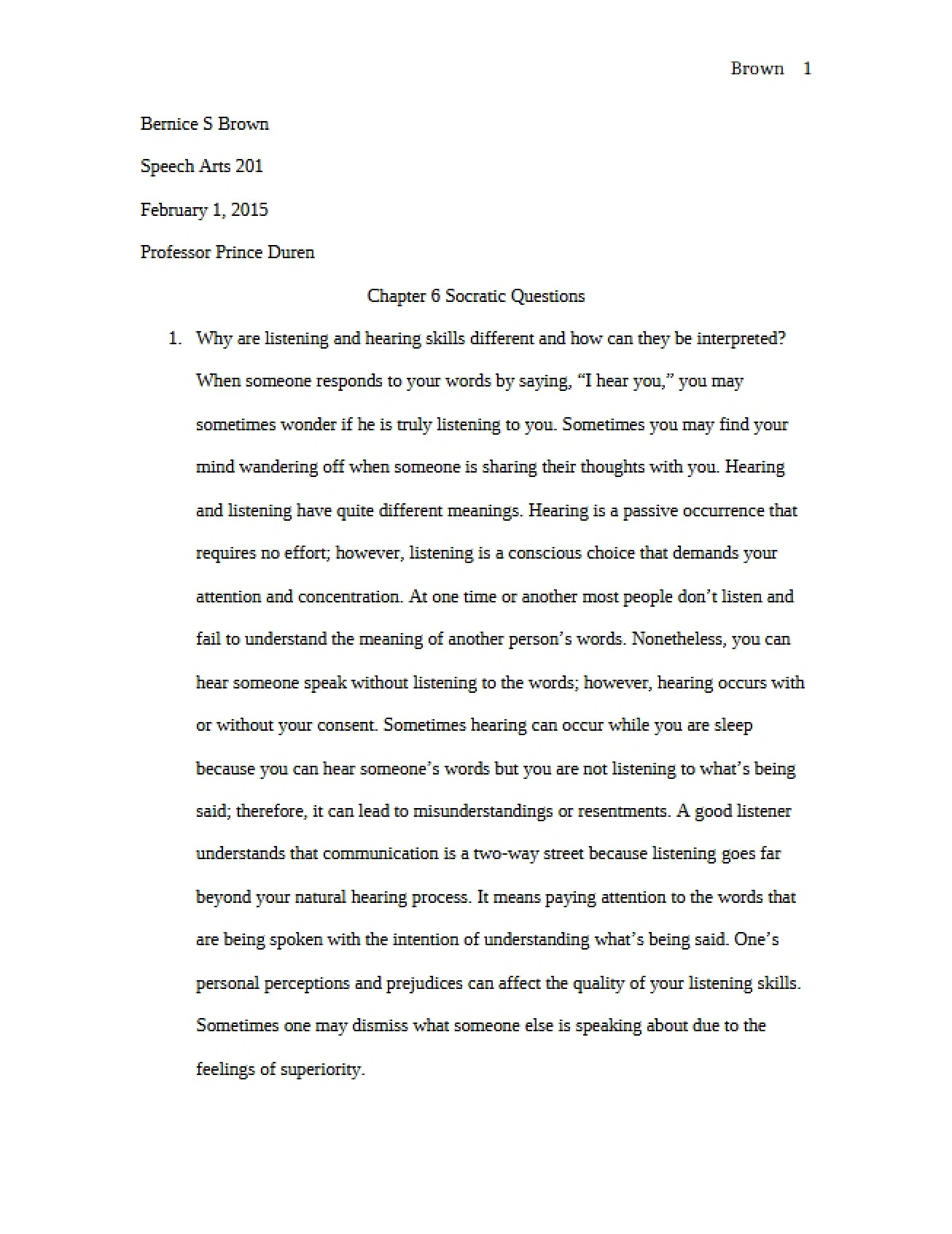 Socratic Questions for the Sixth Chapter of a Communication Course