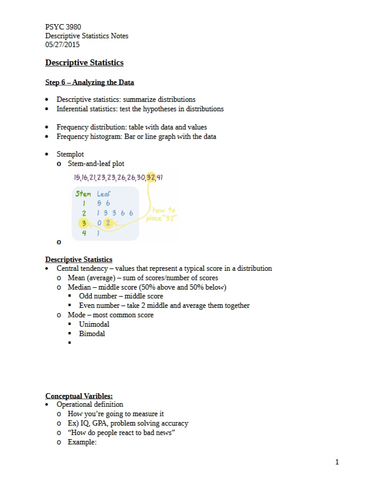 Notes on Descriptive Statistics