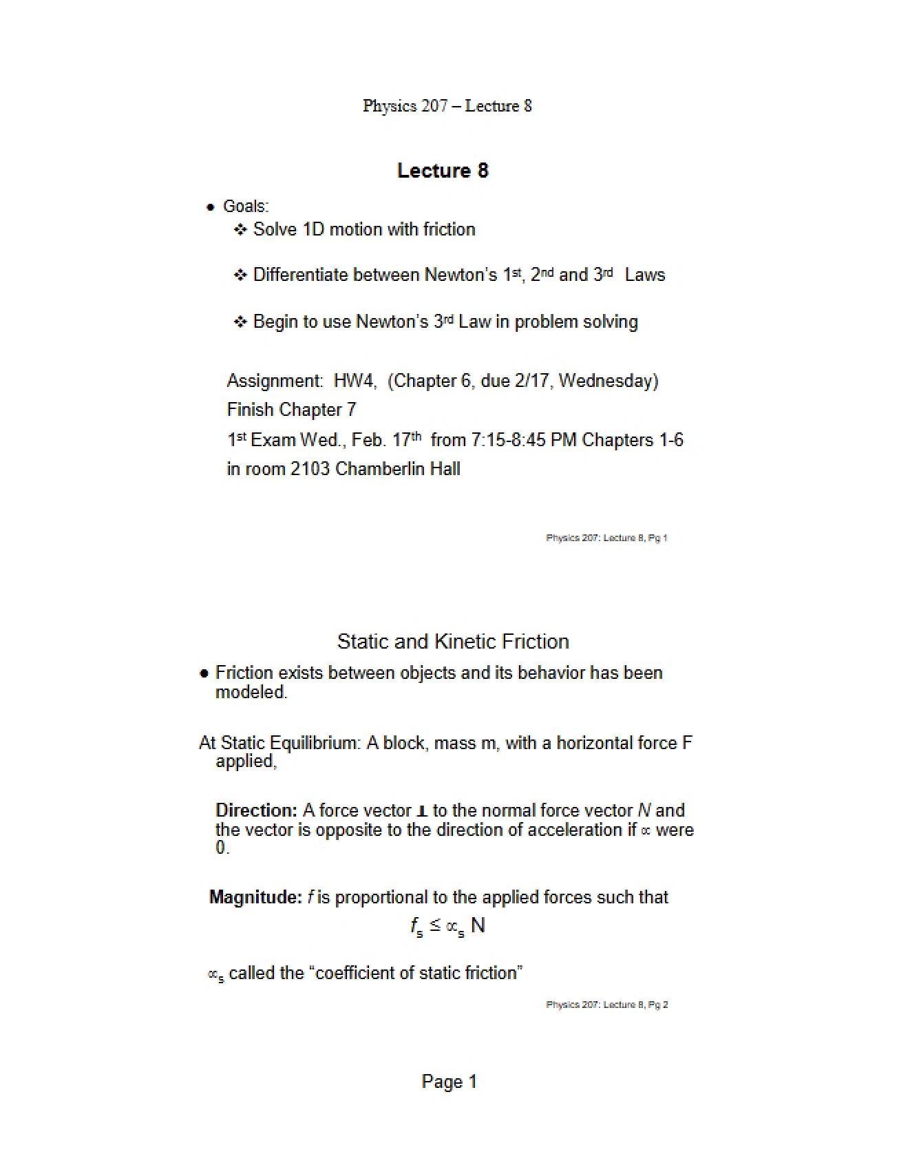 Physics 207 Class Notes