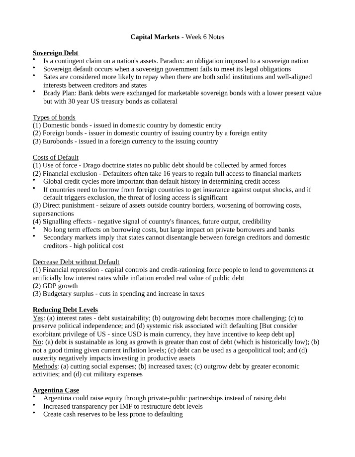 Week 6 Notes - Capital Markets