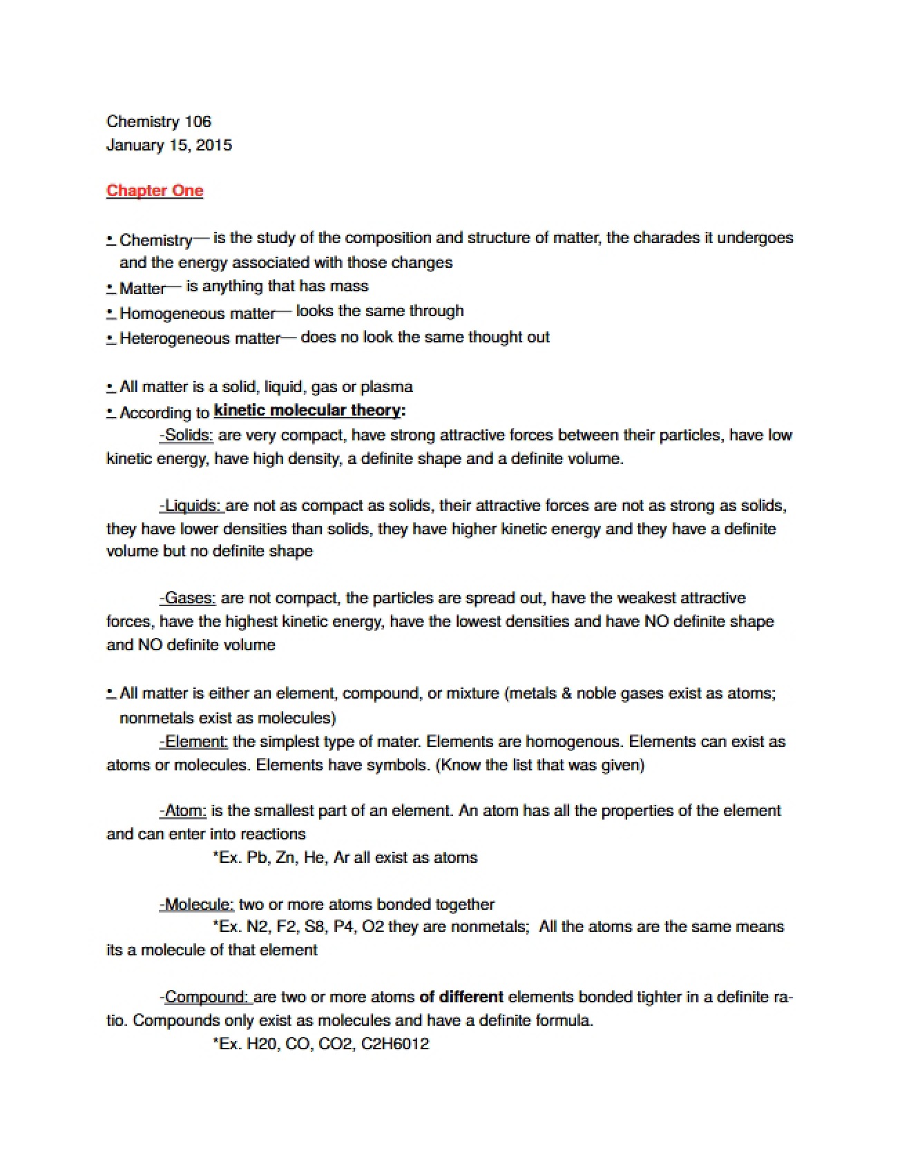 General Chemistry Word Definitions
