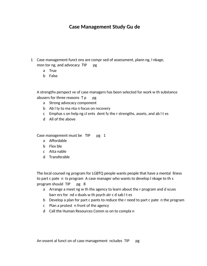 Case Management Study Guide - Functions and Perspectives