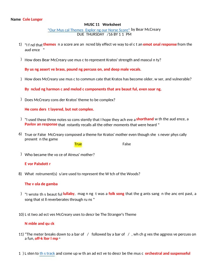 Worksheet 2 for MUSC 113