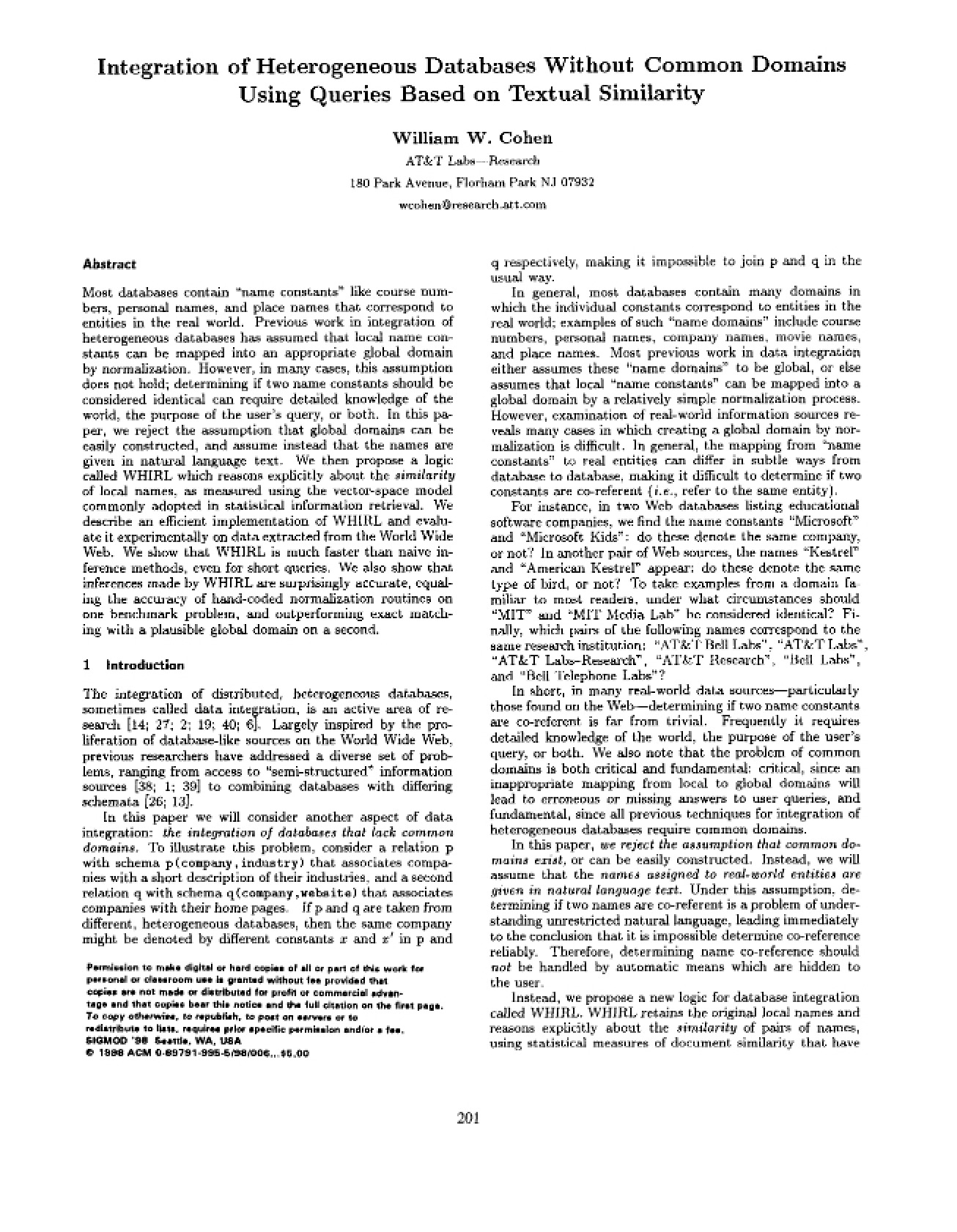 Heterogeneous Database Integration (No Common Domains)