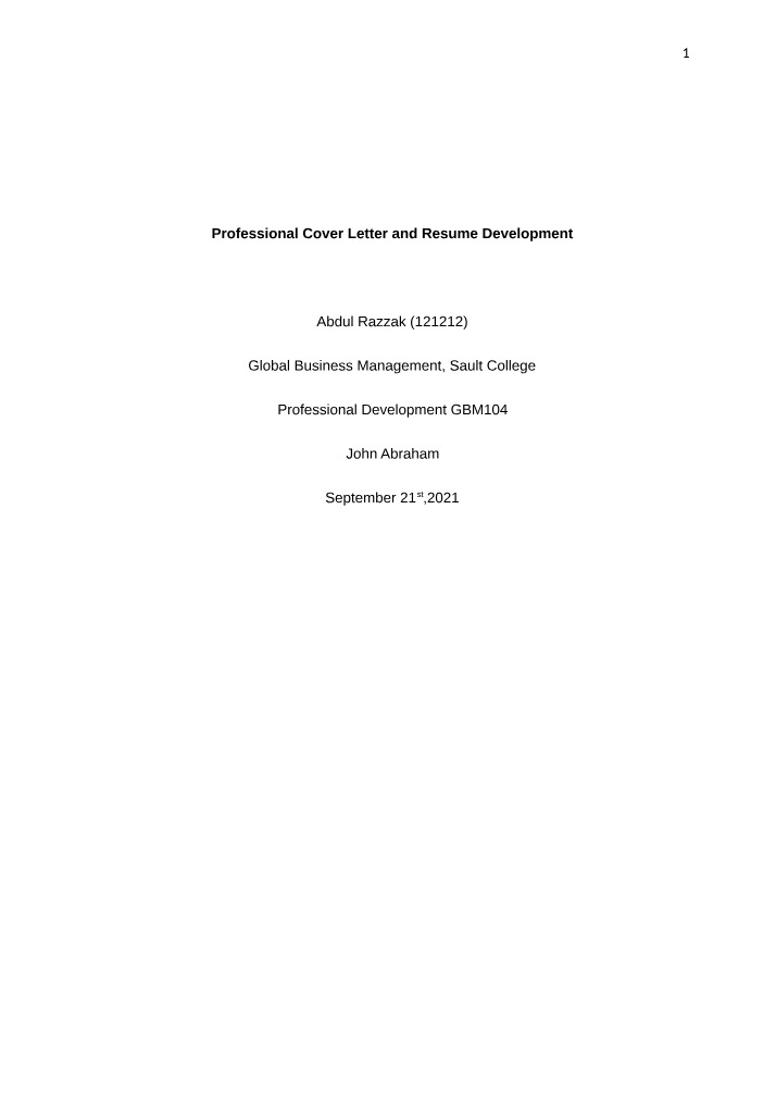 Professional Resume and Cover Letter Development