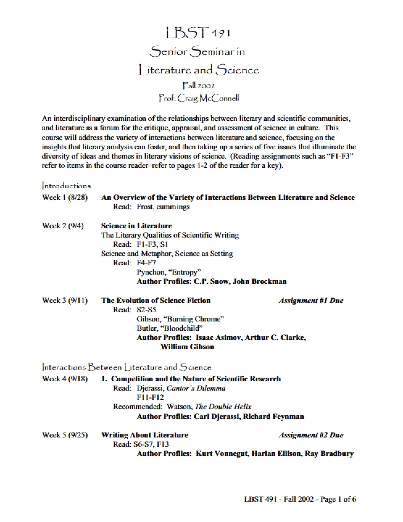 Literature and Sciences Senior Seminar Syllabus V5