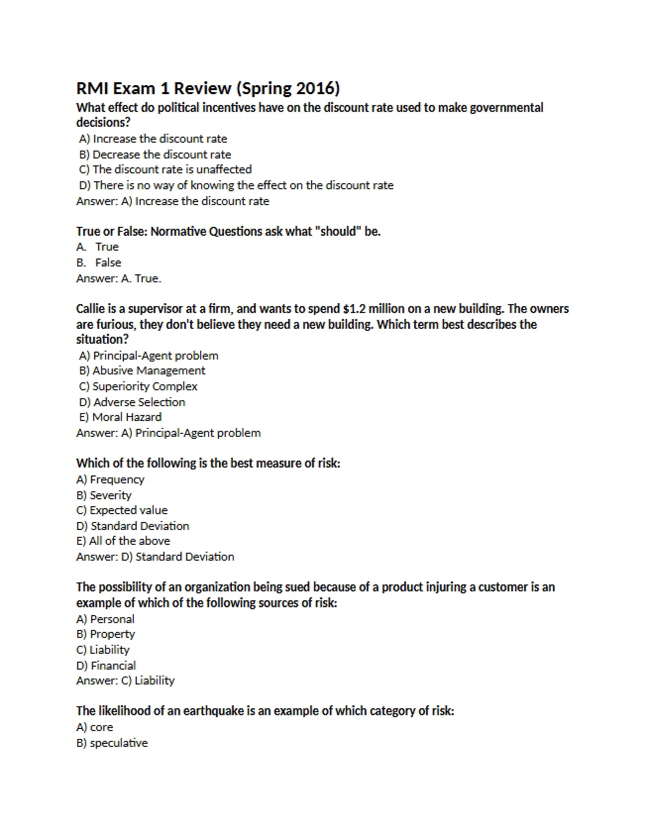 Review for RMI Exam 1