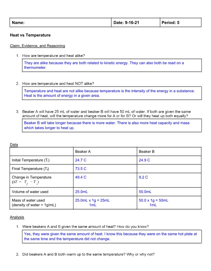 Lab Report on Heat vs Temperature