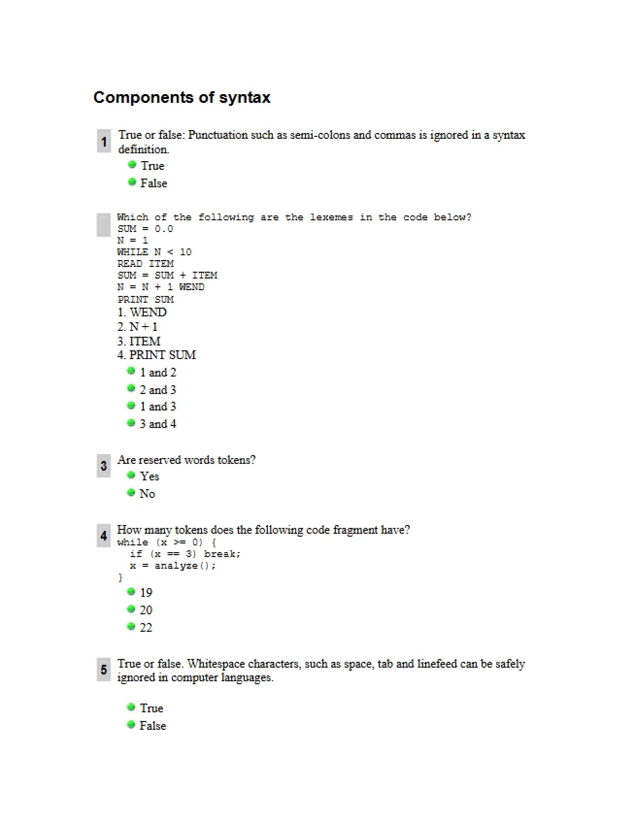 Self-Test on the Principles of Syntax