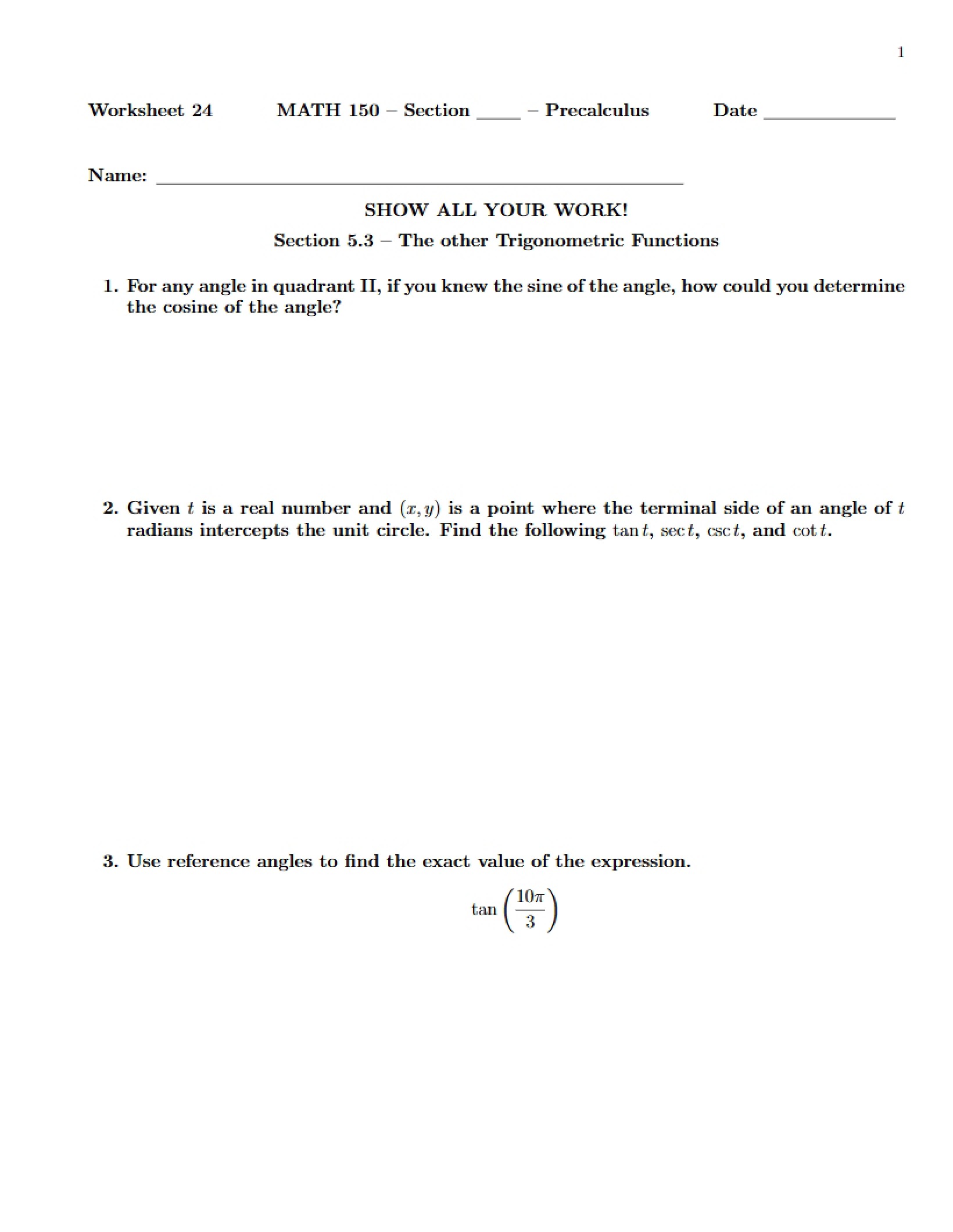 24th Worksheet