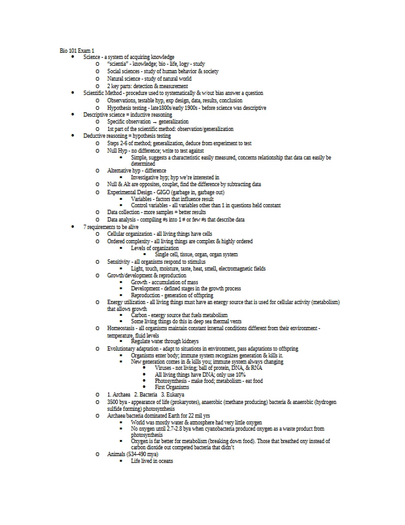 First Examination in Introductory Biology