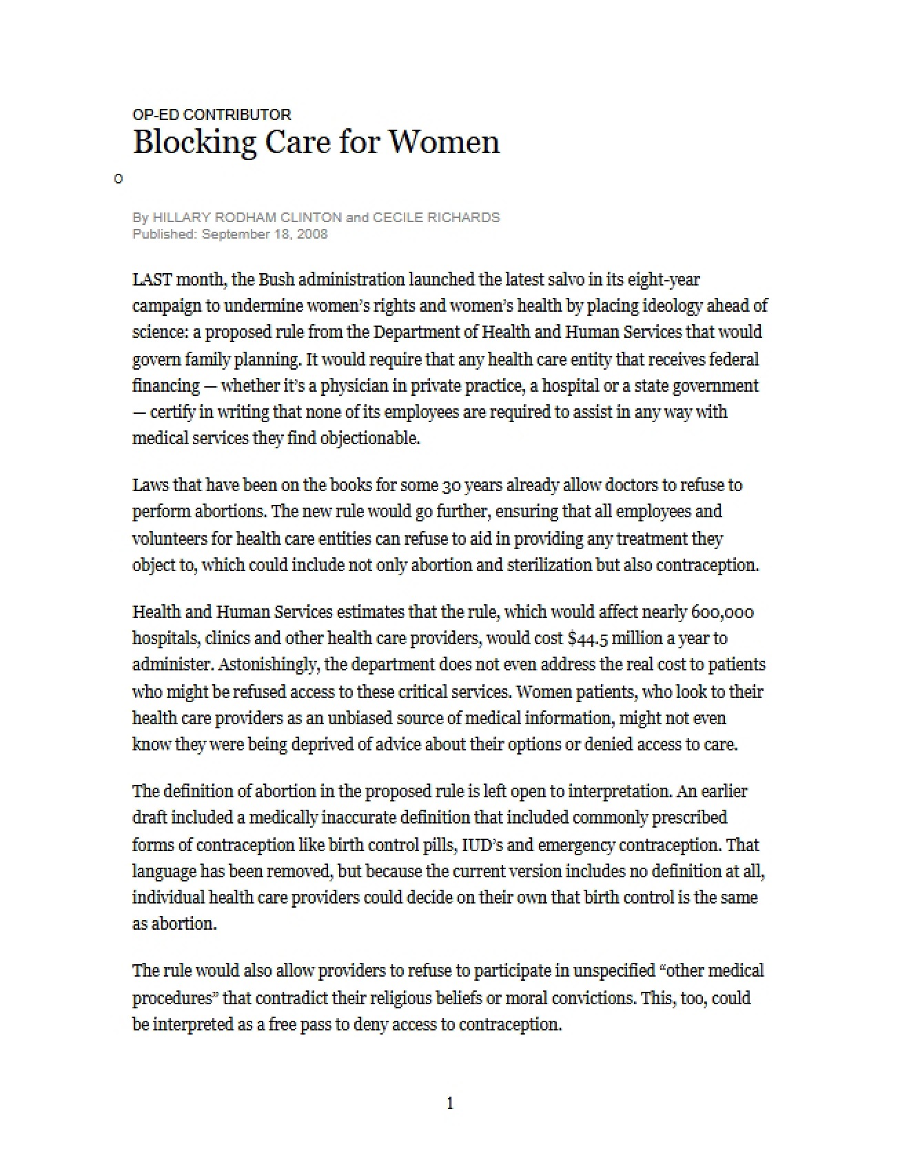Obstruction of Women's Healthcare