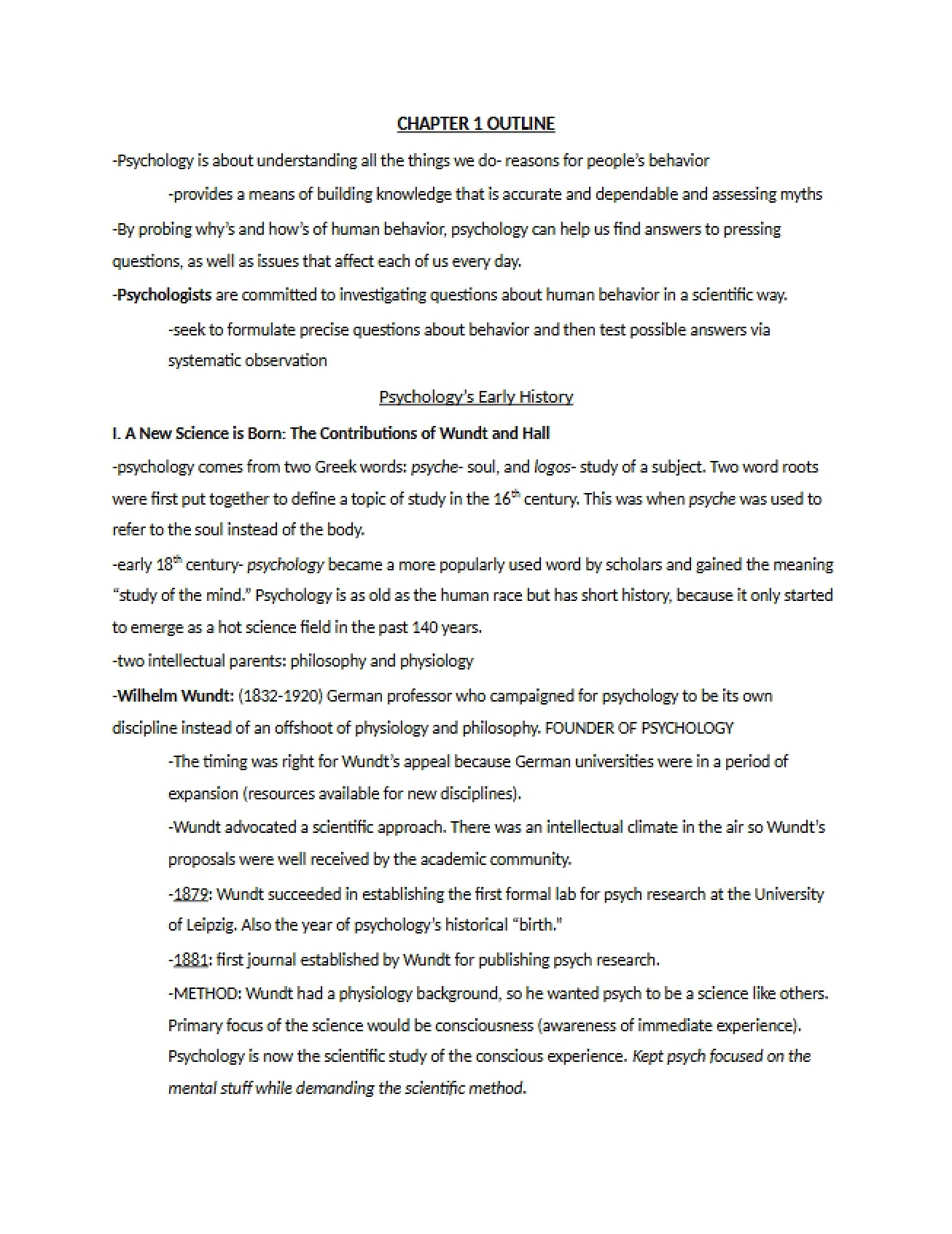 Outline for Chapter One