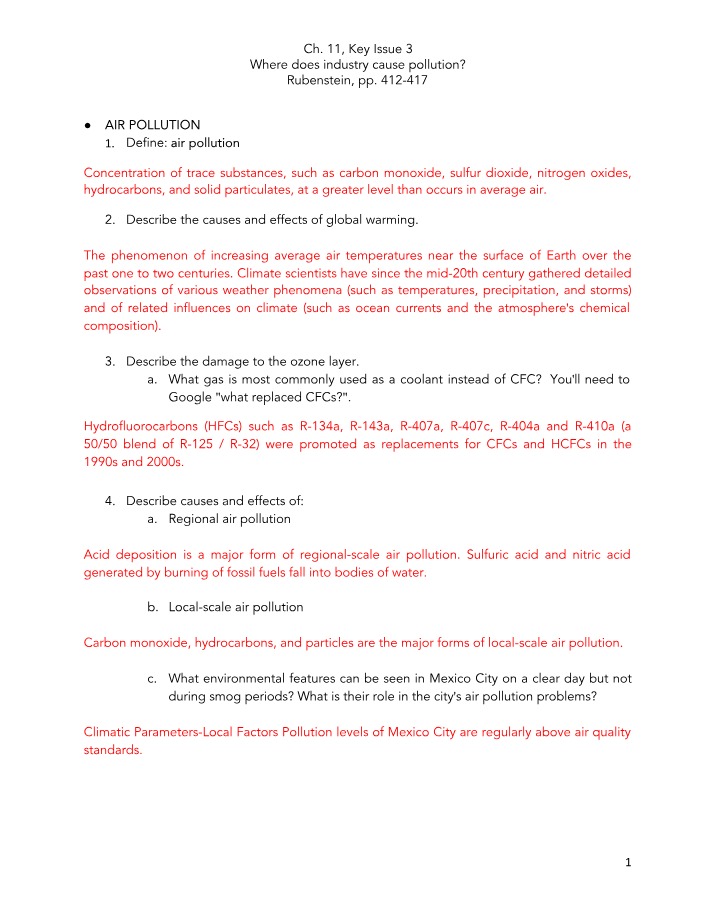 Causes and Effects of Air and Water Pollution