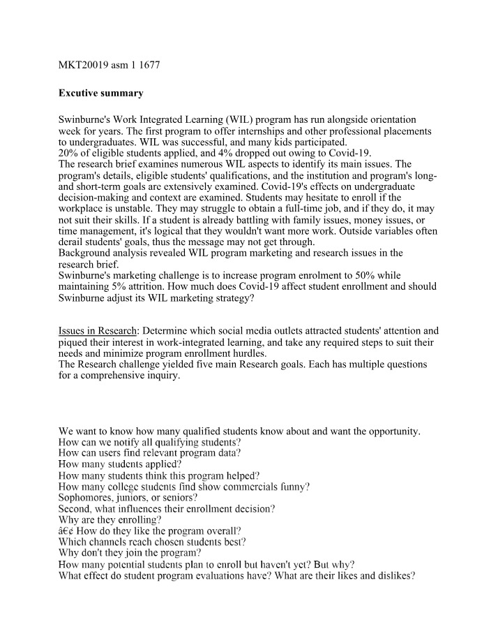 WIL Program Research Analysis - MKT20019