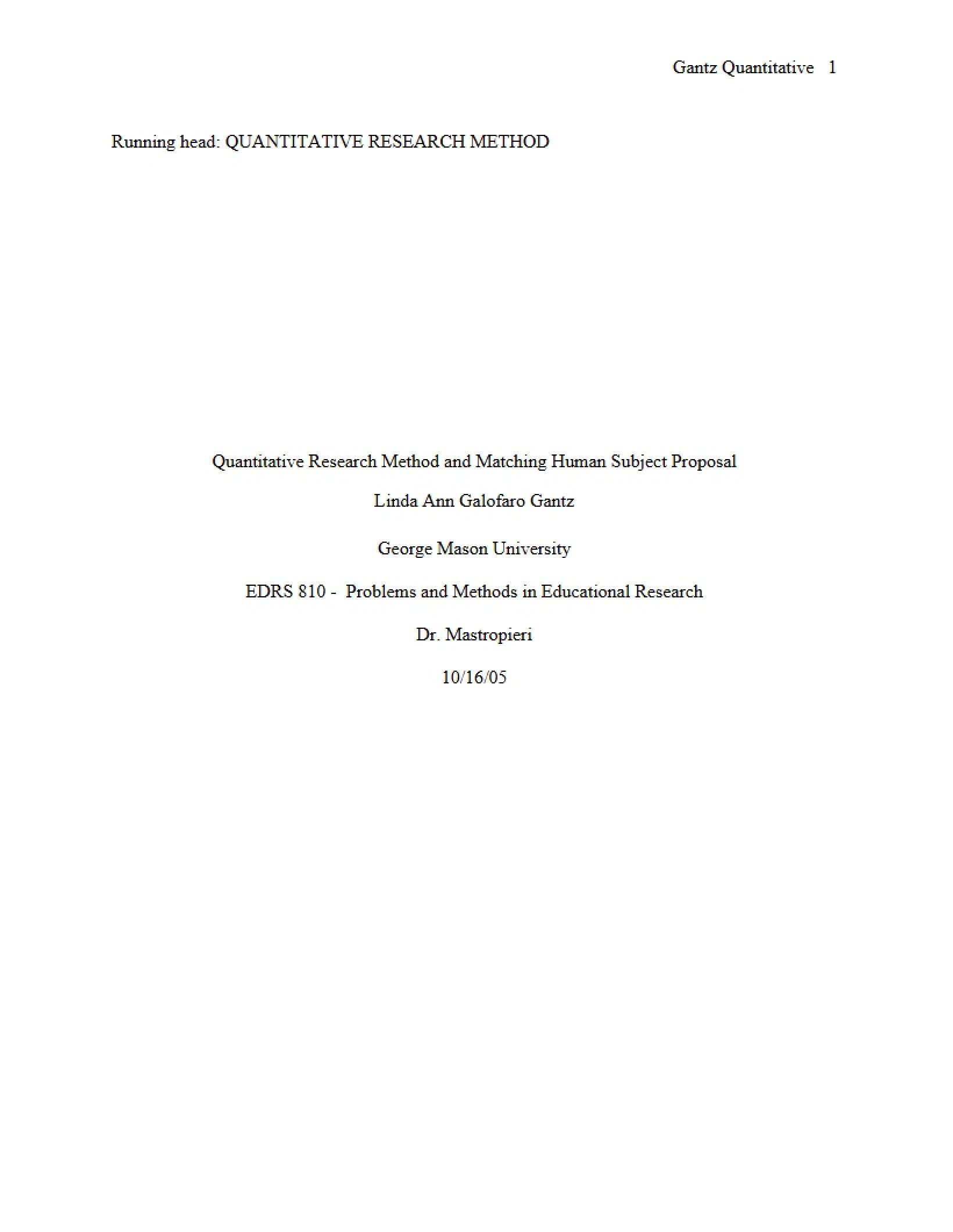 Matching Human Subject Proposal and Quantitative Research Method
