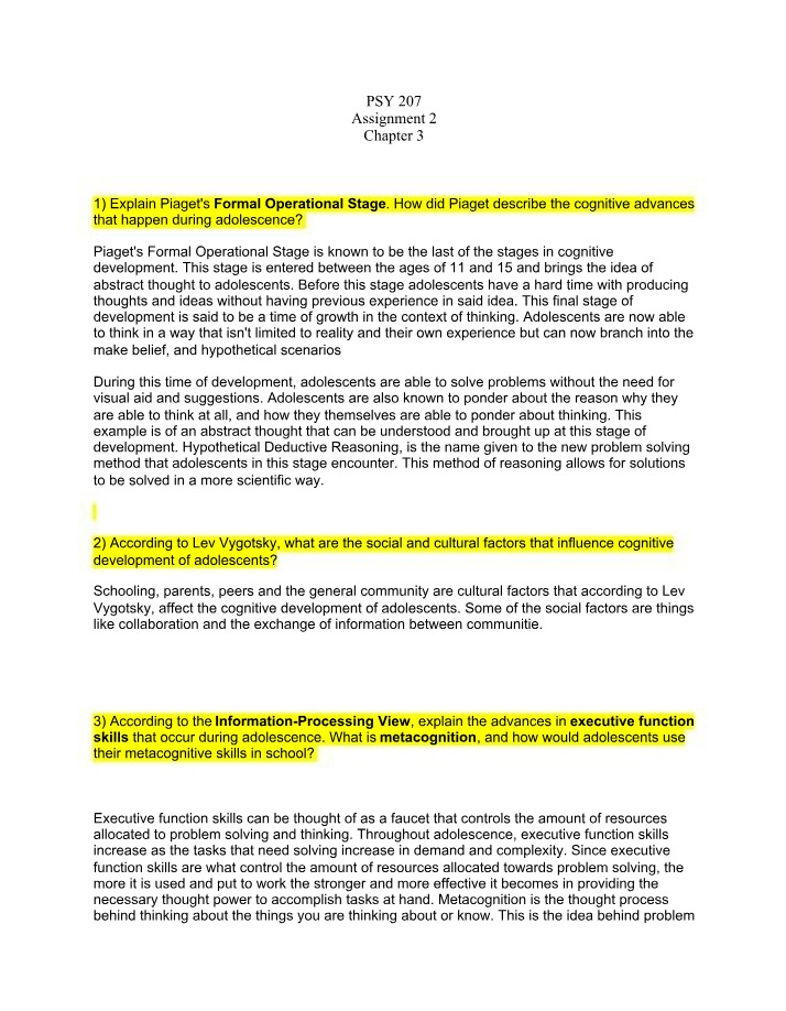 Cognitive Advances and Piaget's Formal Operational Stage