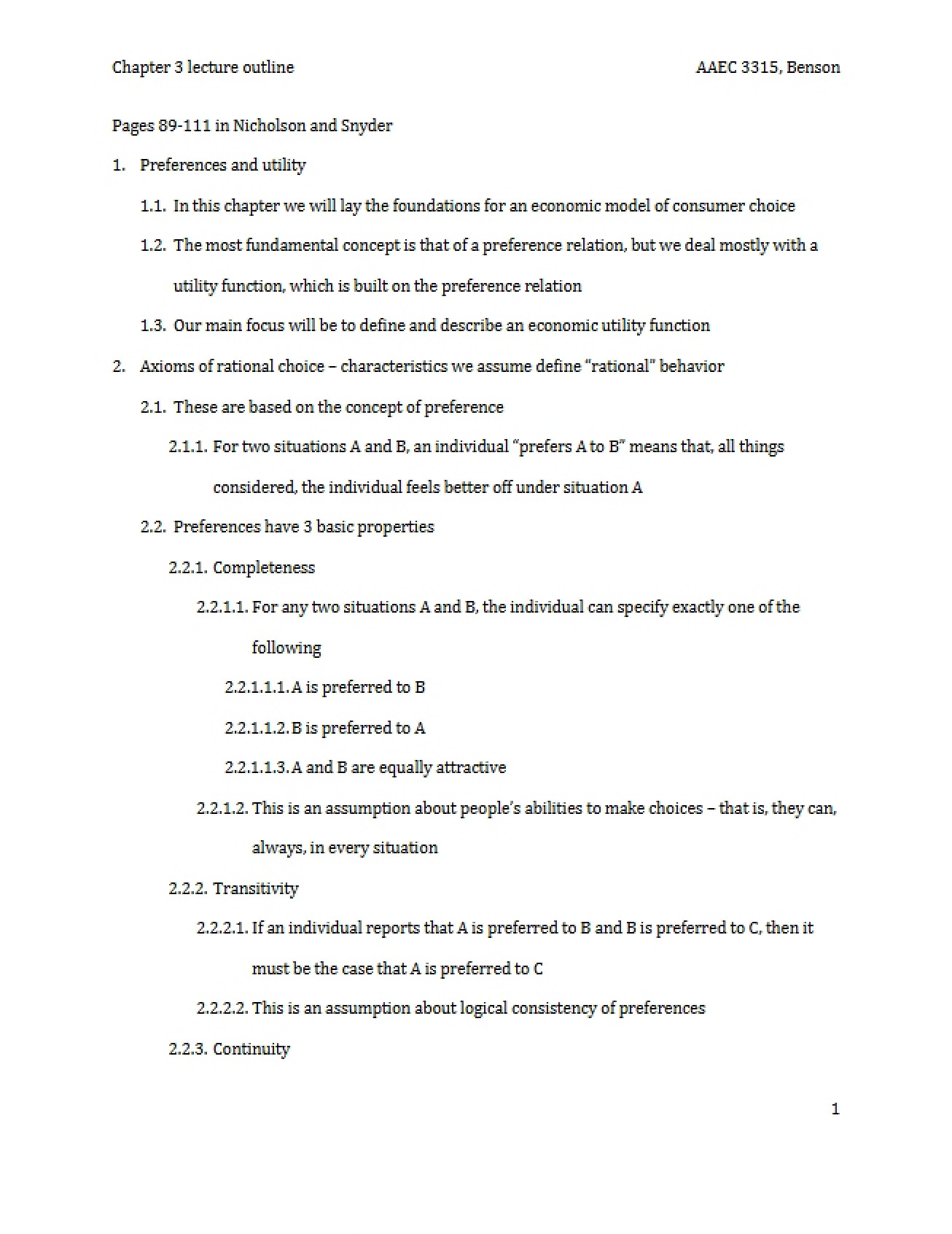AAEC 3315 Chapter 3 Lecture Outline - Agricultural Price Theory
