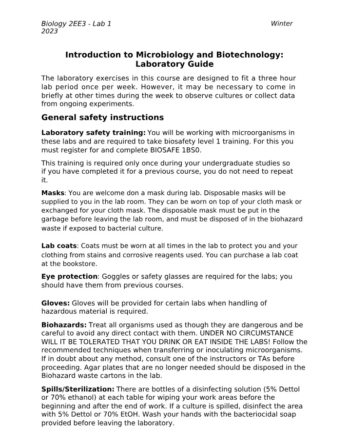 Lab Safety and Laboratory Guide - Microbiology and Biotechnology