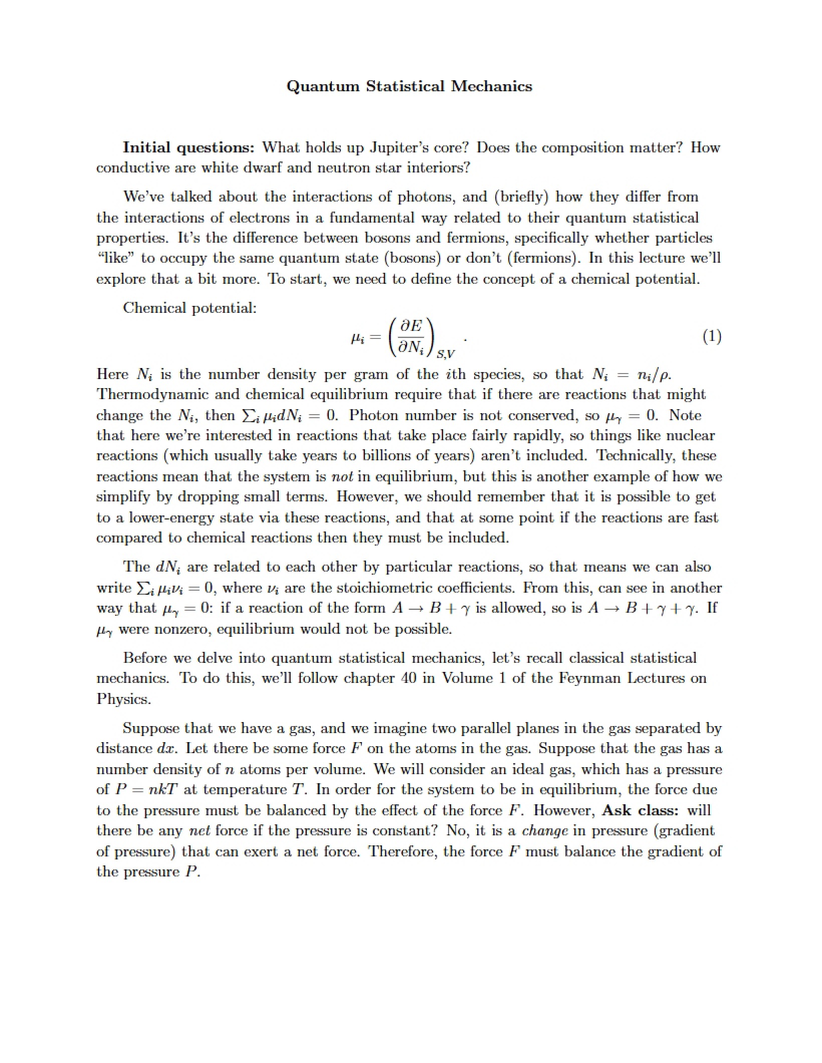 Statistical Mechanics Quantum
