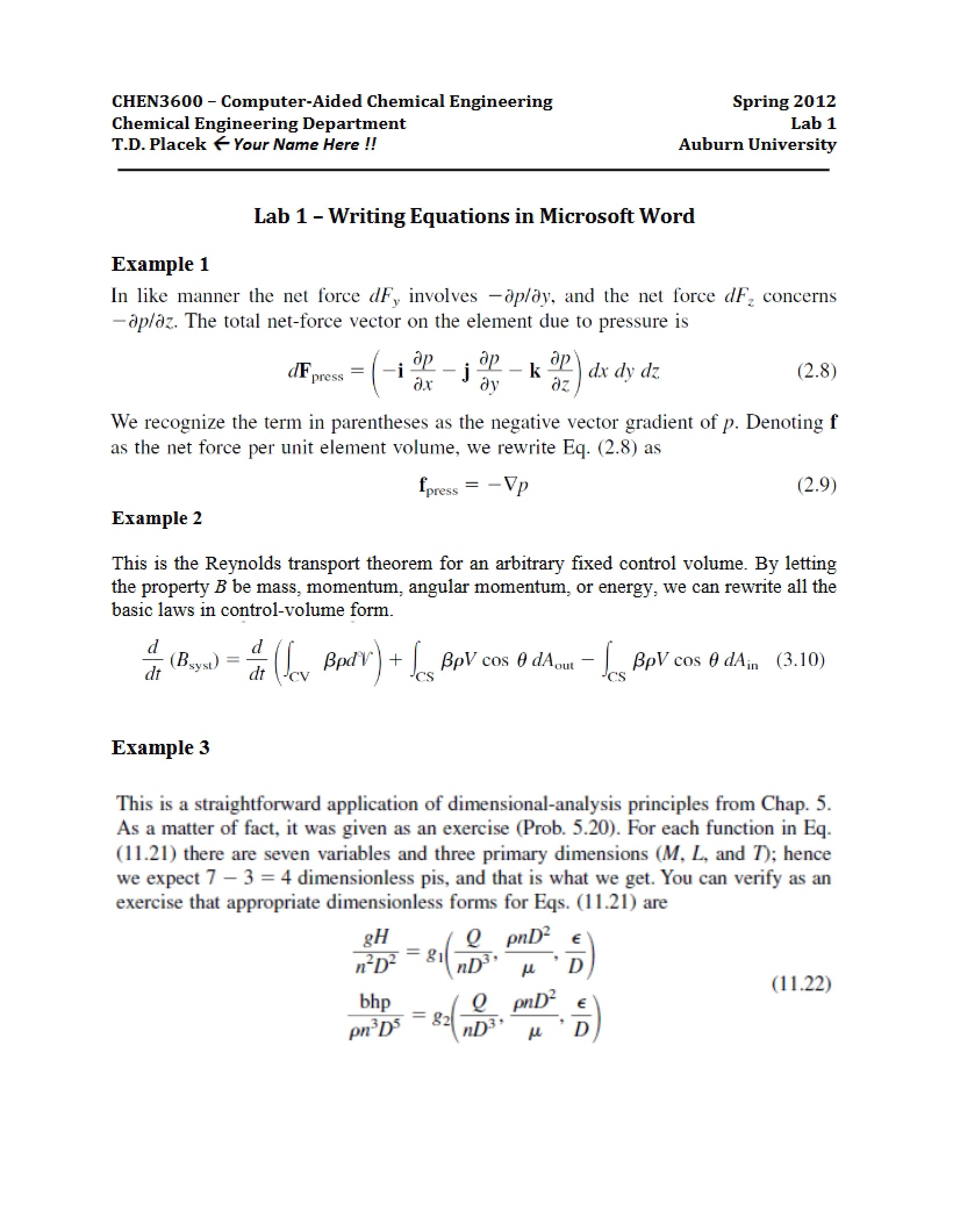 Microsoft Word Equation Writing (Lab 1)
